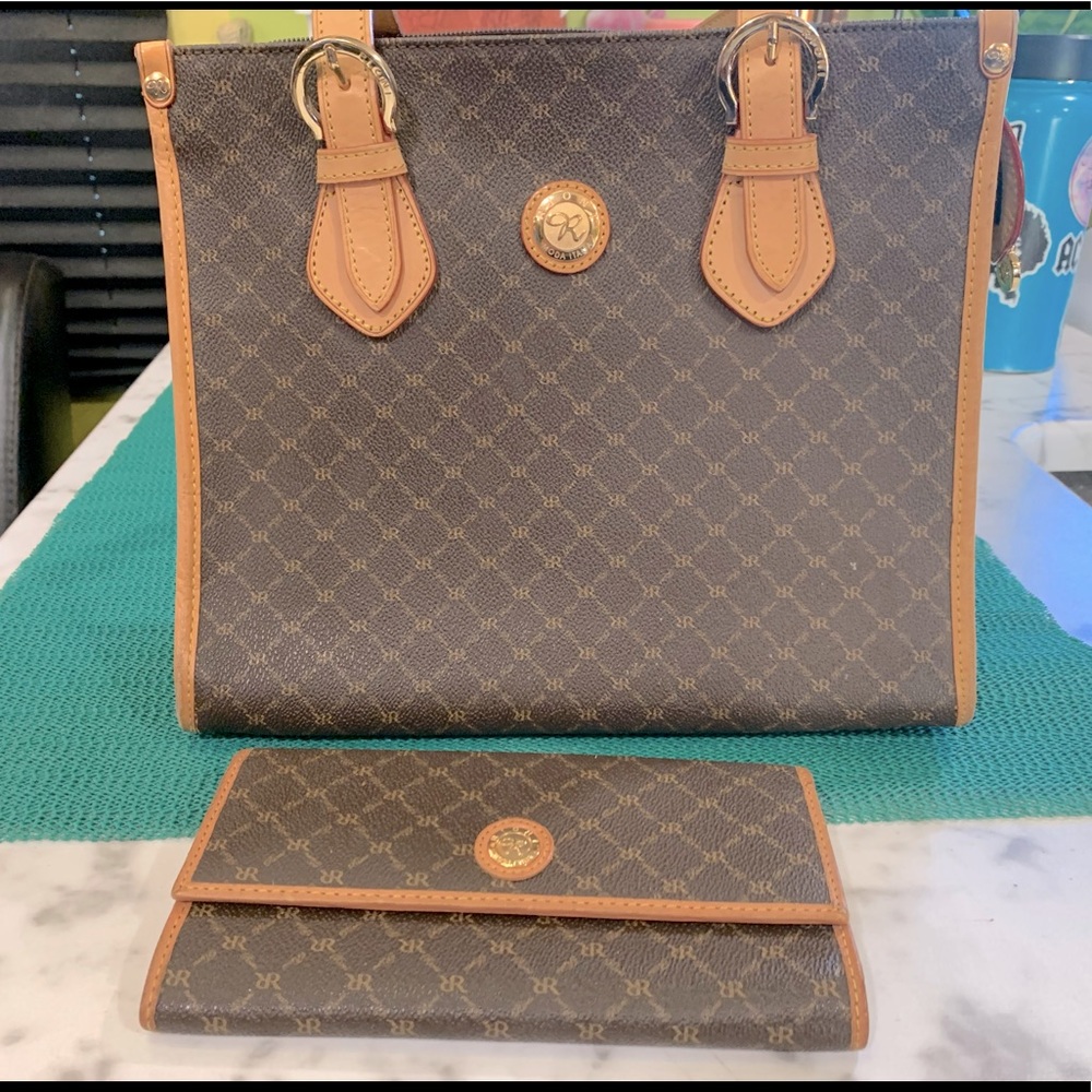 Rioni Moda Italia Square Leather Tote w/ Leather Wallet